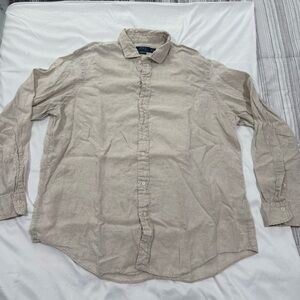 Polo Ralph Lauren 100% Linen Beige Men Long Sleeve Button Up Shirt Neutral